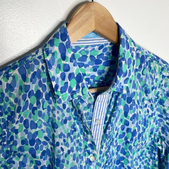 J. McLaughlin Long Sleeve Button Up Lois Blouse Small Blue Green Printed Cotton - Picture 4 of 9